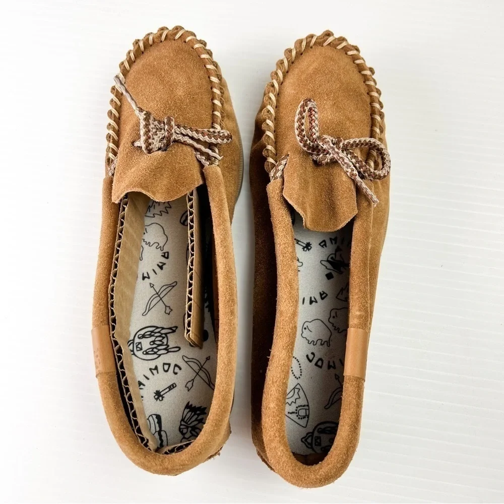 AMIMOC Moccasin Shoes Mens 9 Brown Handmade Suede Slip On Loafer Outdoor Indoor